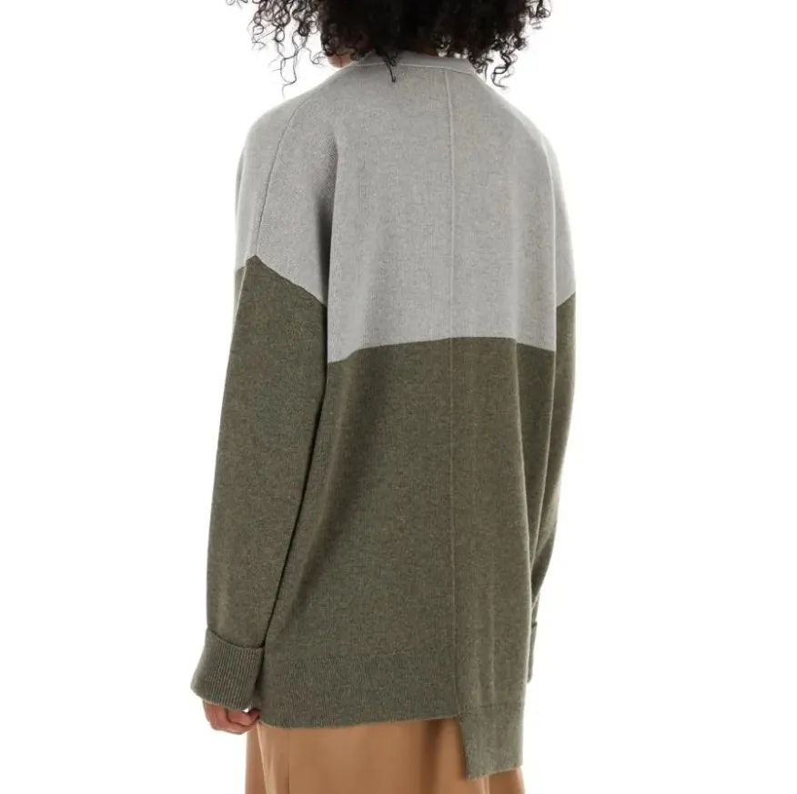 LOEWE  |Casual Style Wool Rib Bi-color Long Sleeves Oversized Logo