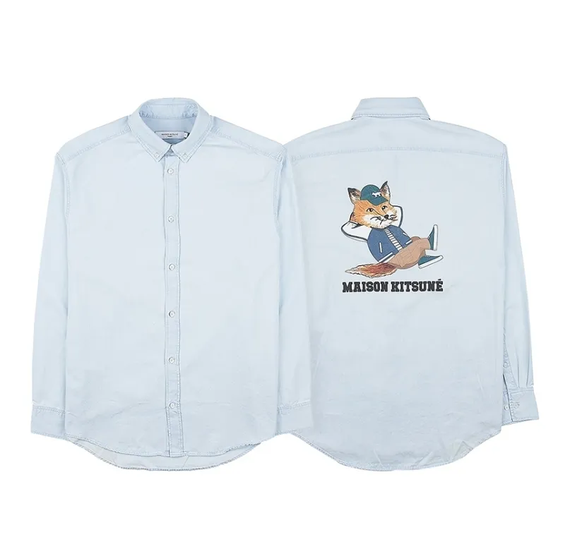 MAISON KITSUNE  |Long Sleeves Cotton Oversized Logo Designers Shirts