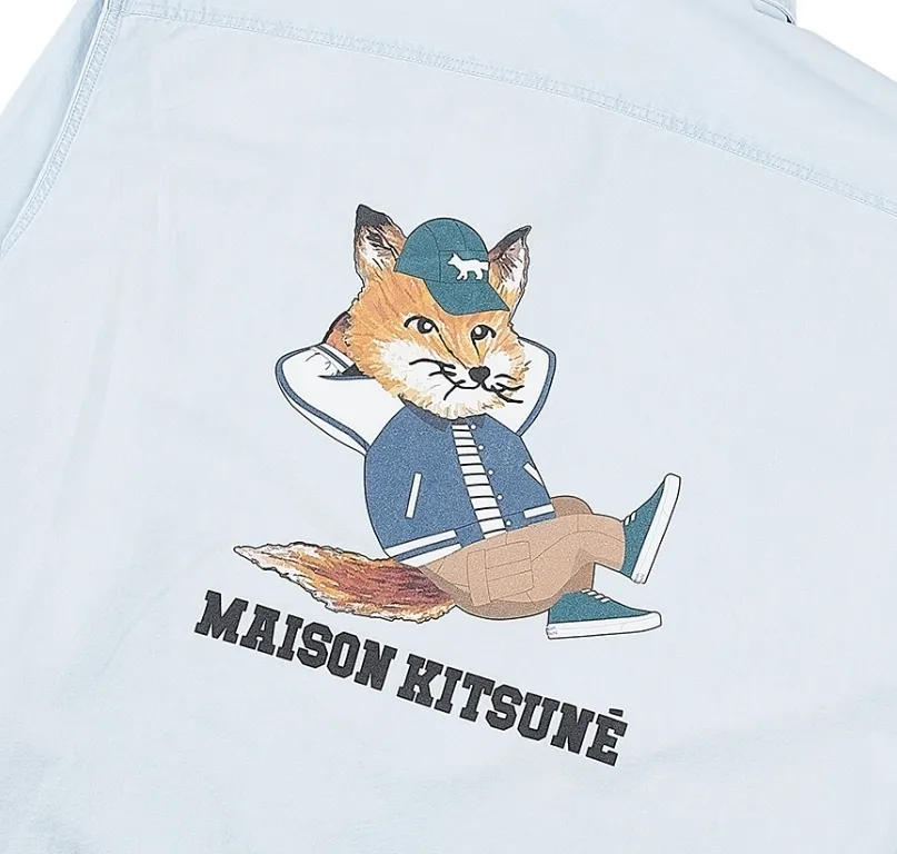 MAISON KITSUNE  |Long Sleeves Cotton Oversized Logo Designers Shirts