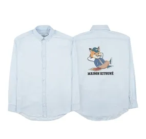 MAISON KITSUNE  |Long Sleeves Cotton Oversized Logo Designers Shirts