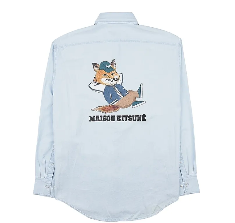 MAISON KITSUNE  |Long Sleeves Cotton Oversized Logo Designers Shirts