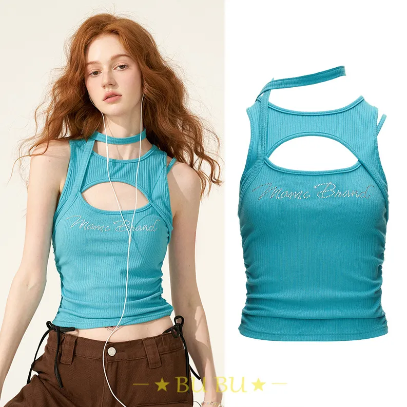 MAMC  |Blended Fabrics Street Style U-Neck Logo Tanks & Camisoles