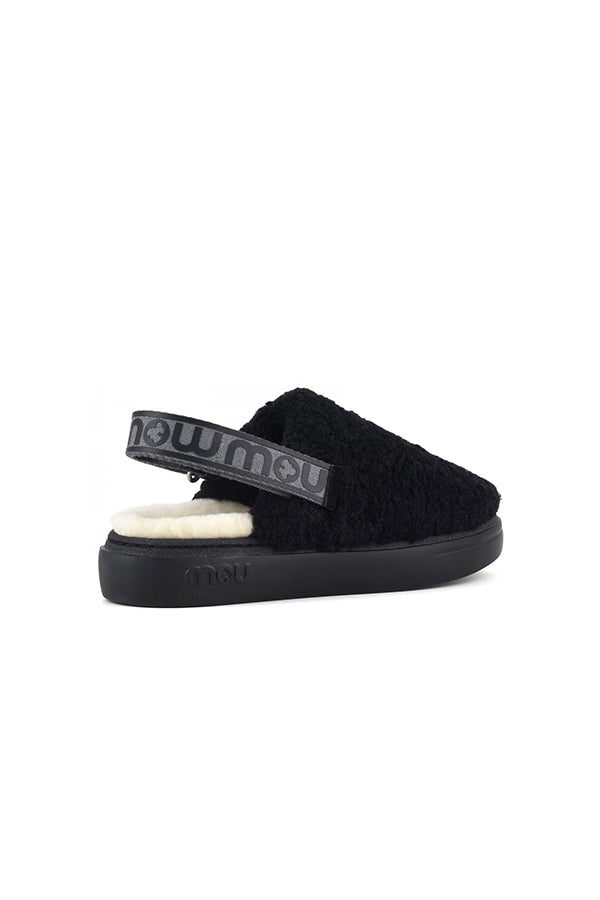 Mou Boots AI23-24 Mou Boots Bold Clog Curly Sheepskin & Backstrap Black