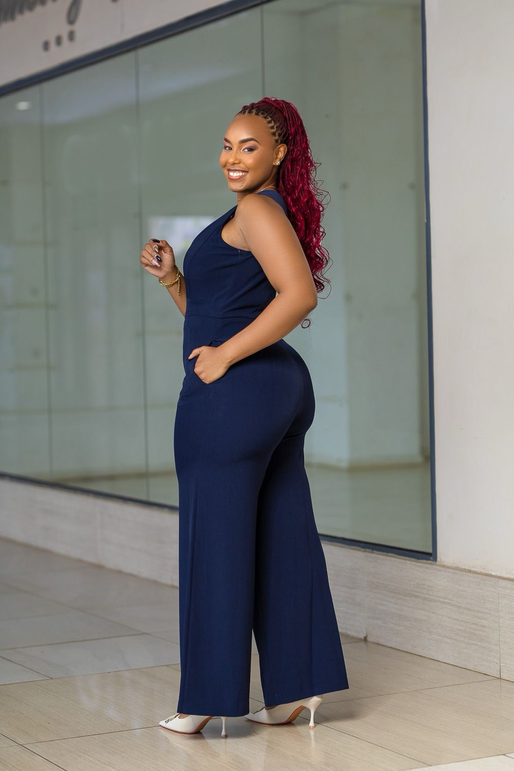 Navy blue sleeveless jumpsuit