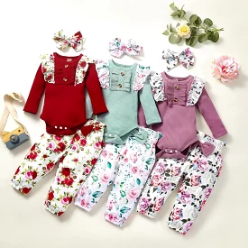 Newborn Floral Romper+Pants 2 pcs suit