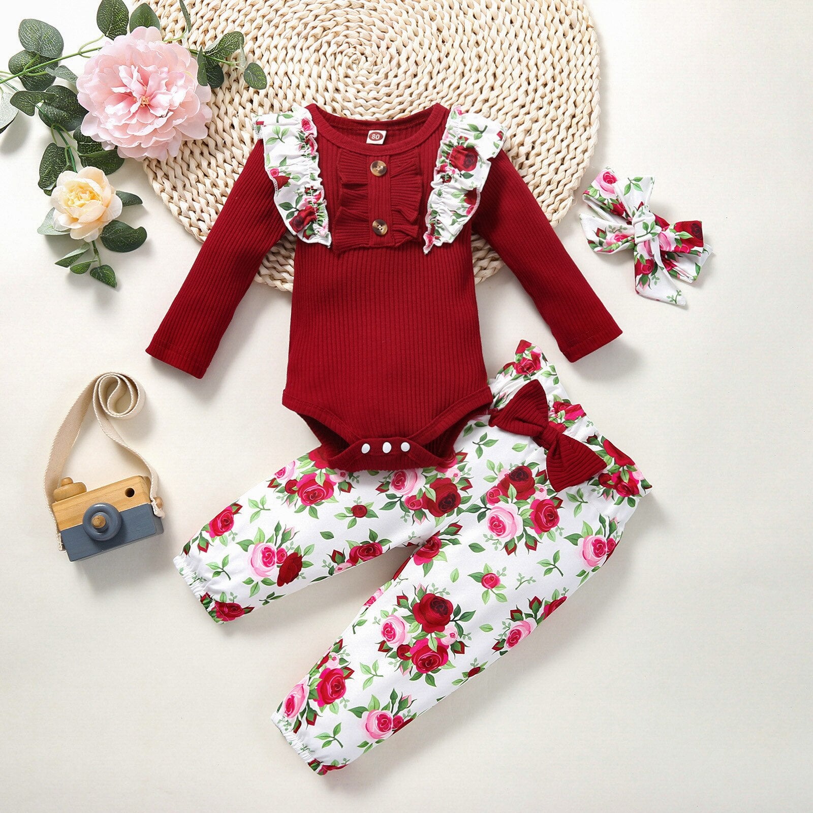 Newborn Floral Romper+Pants 2 pcs suit