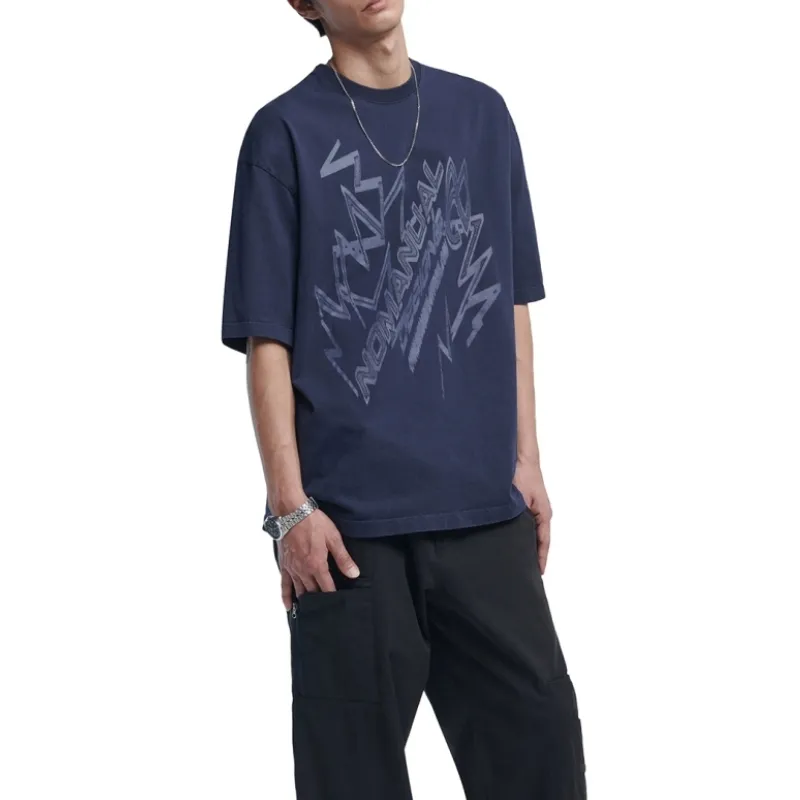 NOMANUAL  |Street Style Plain Cotton Oversized Logo T-Shirts