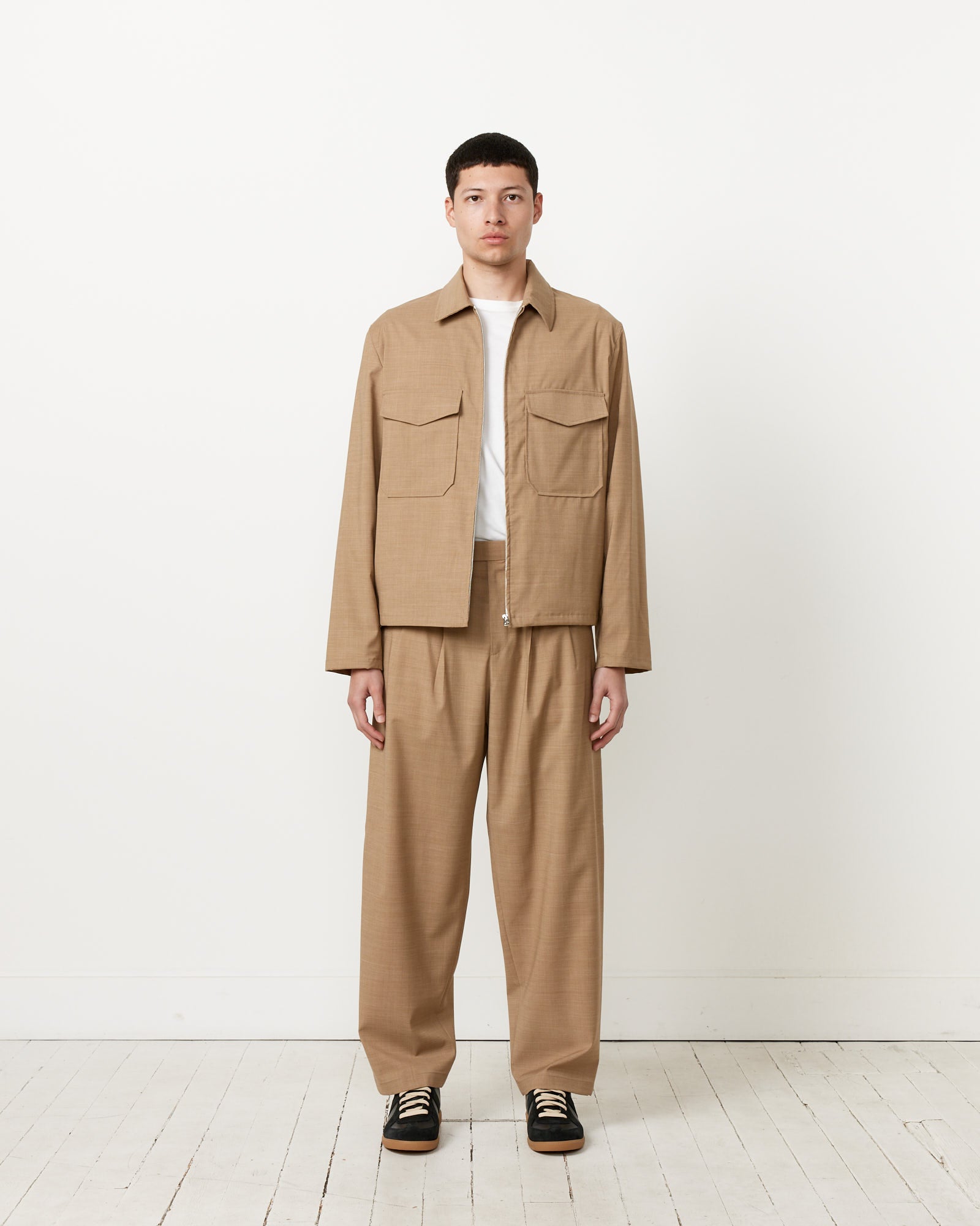 Nylon Wool Trousers in Camel