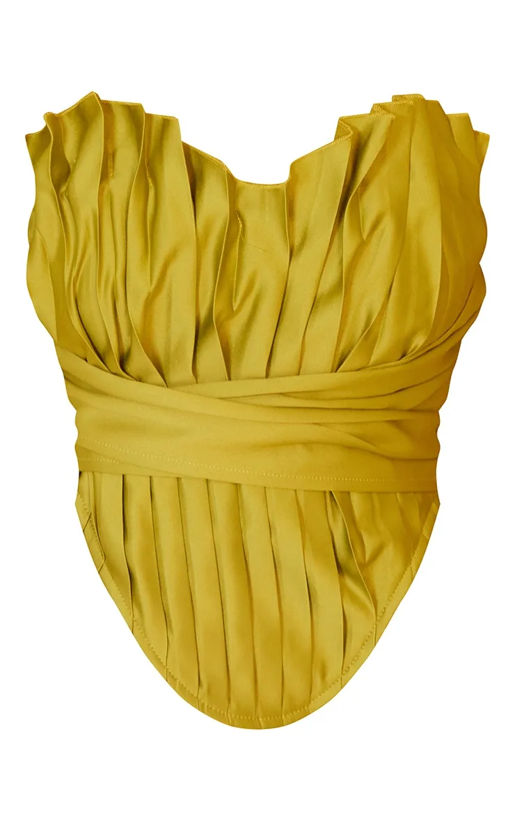 Olive Pleated Drape Front Corset | Tops