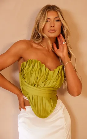 Olive Pleated Drape Front Corset | Tops