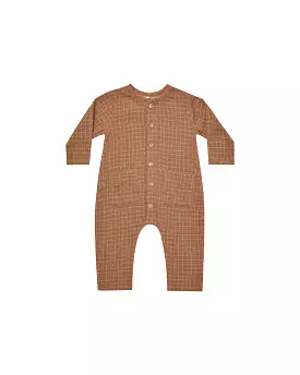 Quincy Mae - Cinnamon Grid Pocketed Woven Jumpsuit