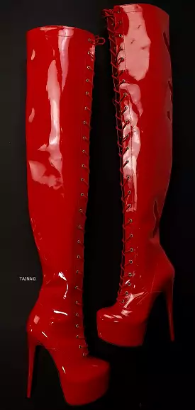 Red Gloss Thigh High Gladiator Long Boots