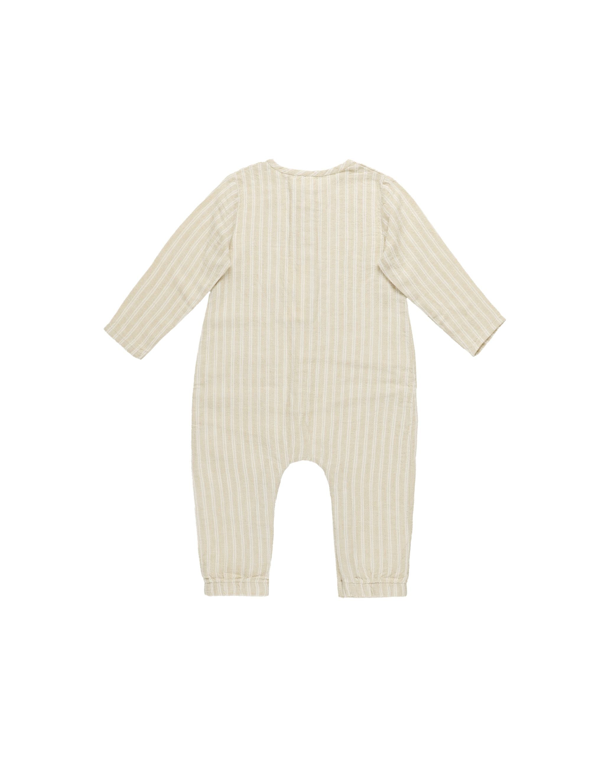 Rylee & Cru - Champagne Stripe Long Sleeve Woven Jumpsuit