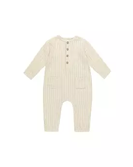 Rylee & Cru - Champagne Stripe Long Sleeve Woven Jumpsuit