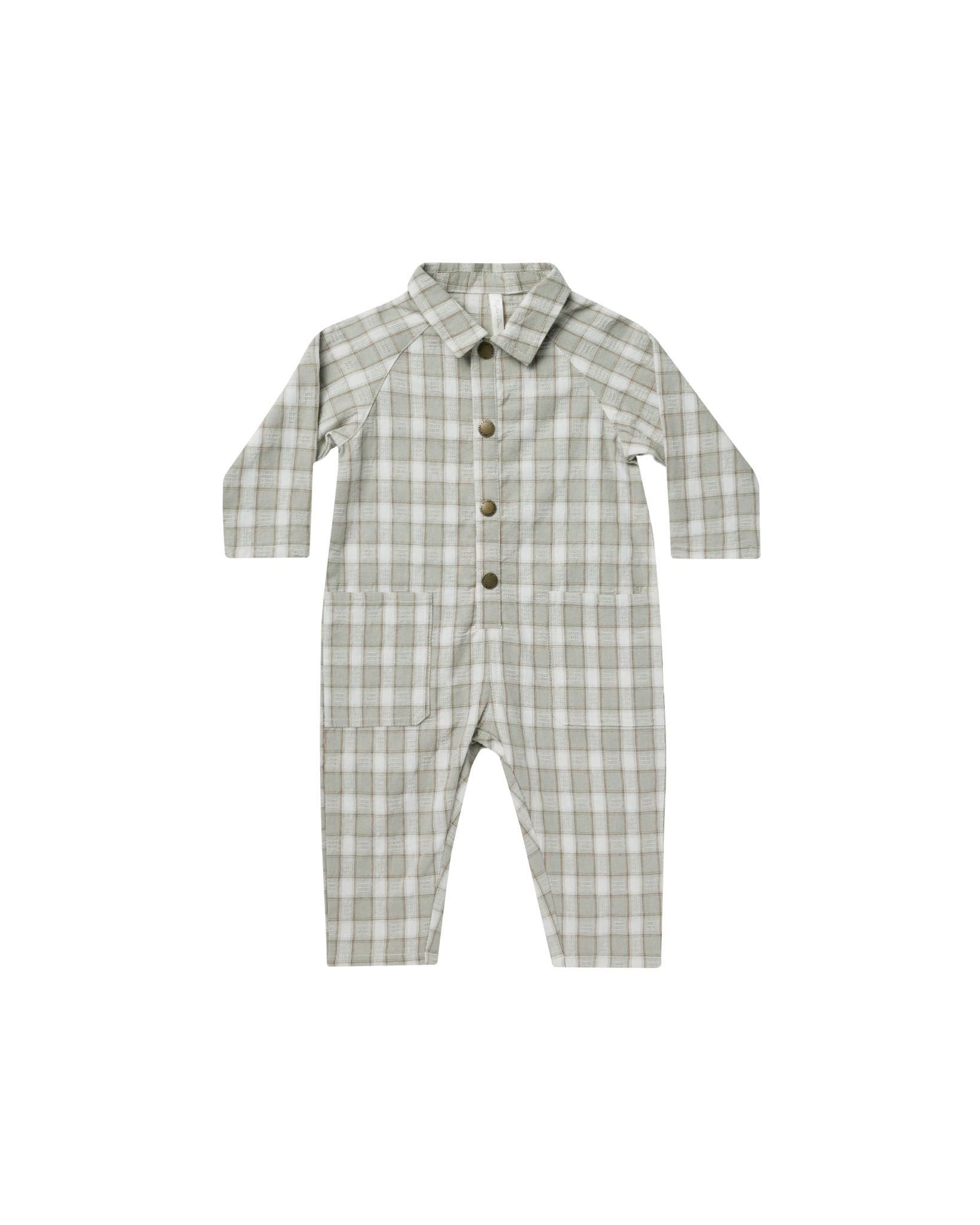 Rylee & Cru - Pewter Plaid Collared Baby Jumpsuit