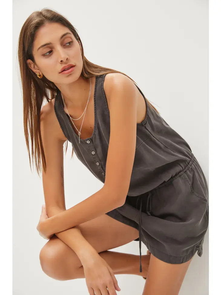 Scoop Neck Sleeveless  Romper - Charcoal