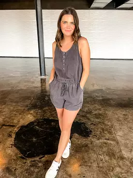 Scoop Neck Sleeveless  Romper - Charcoal