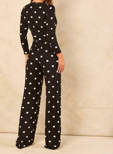 Signage Tall Wrap Front Jumpsuit Polka Dot