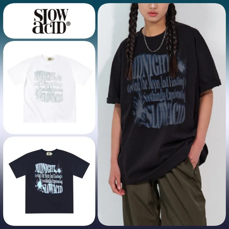 SLOW ACID  |Unisex U-Neck Oversized Logo T-Shirts