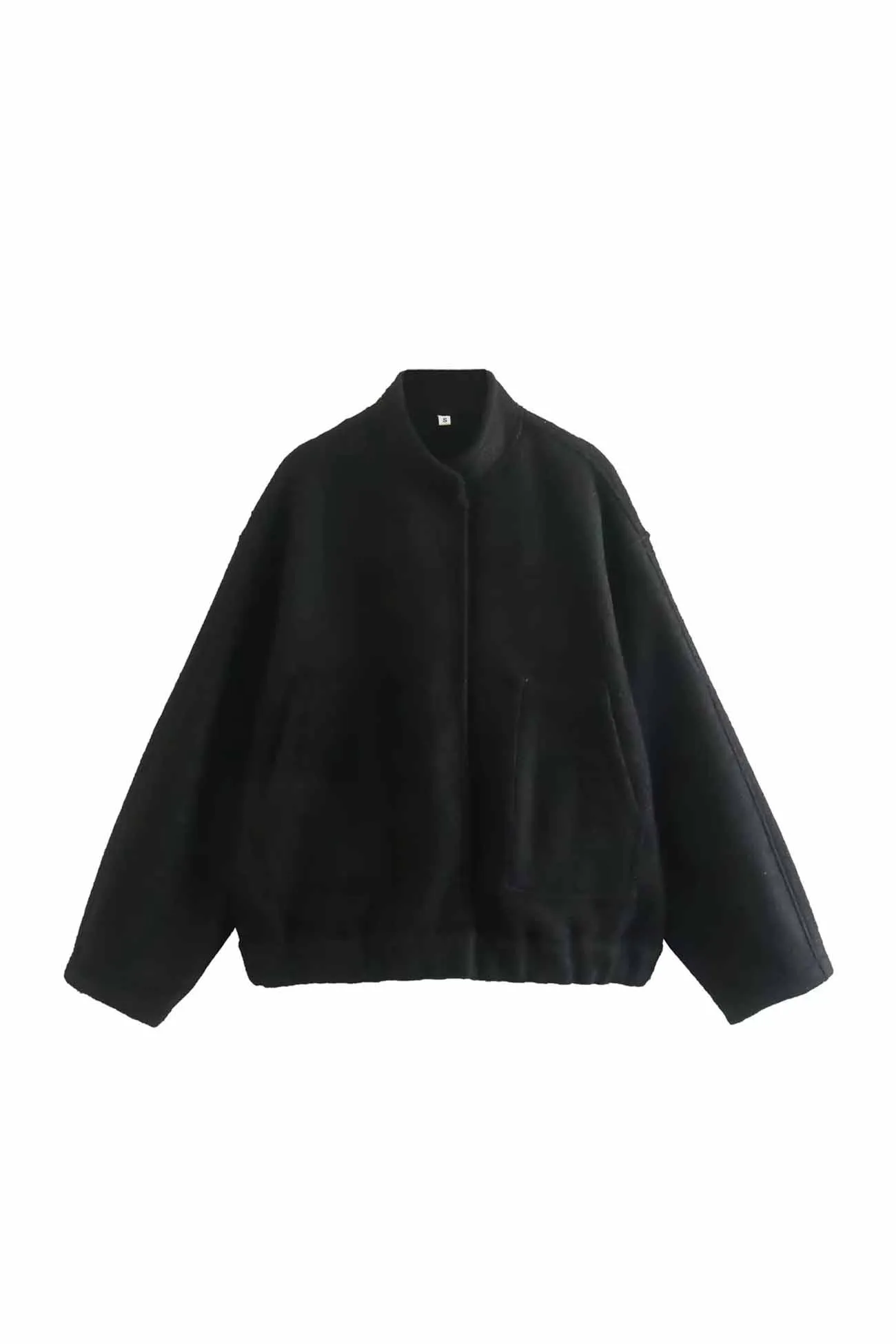 Solid Stand Collar Button Pocket Jacket