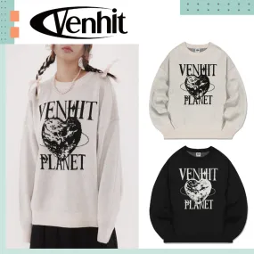 VENHIT  |Unisex Street Style Long Sleeves Plain Oversized Logo