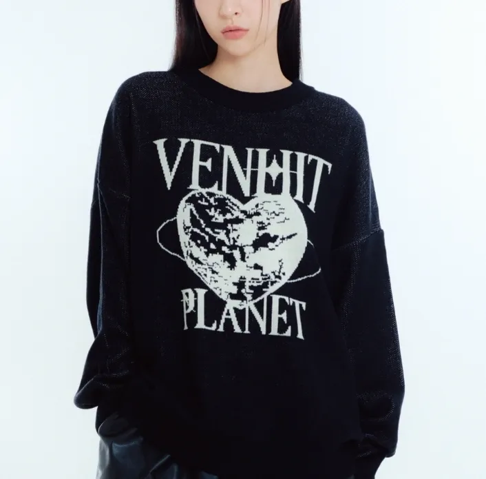 VENHIT  |Unisex Street Style Long Sleeves Plain Oversized Logo