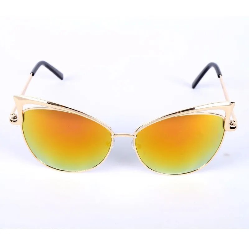 Women Metal Frame Sexy Cat Eye Sunglasses Coating Vintage Sun Glasses Oculos de grau Femininos UV400 LY6 SM6