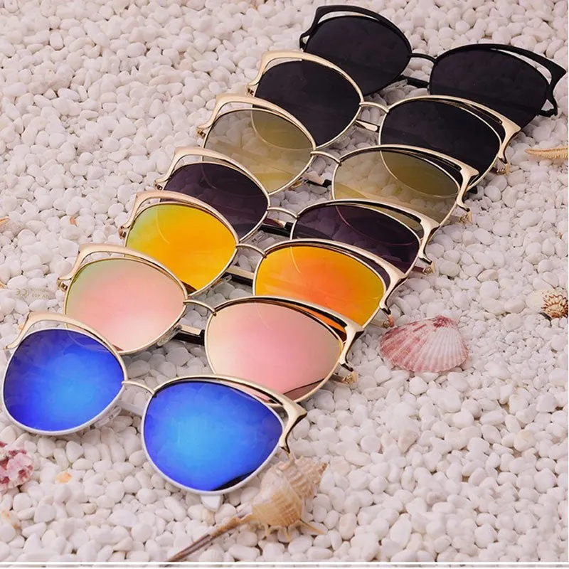 Women Metal Frame Sexy Cat Eye Sunglasses Coating Vintage Sun Glasses Oculos de grau Femininos UV400 LY6 SM6