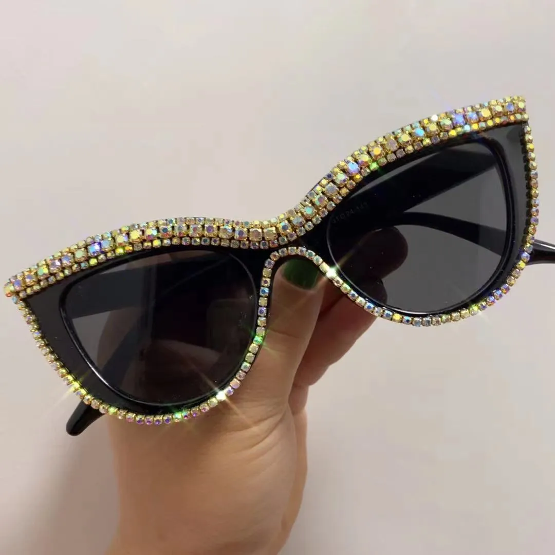 Women's Luxury Diamond Bling Shades Oculos Cat Eye Sunglasses