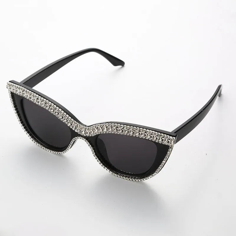 Women's Luxury Diamond Bling Shades Oculos Cat Eye Sunglasses