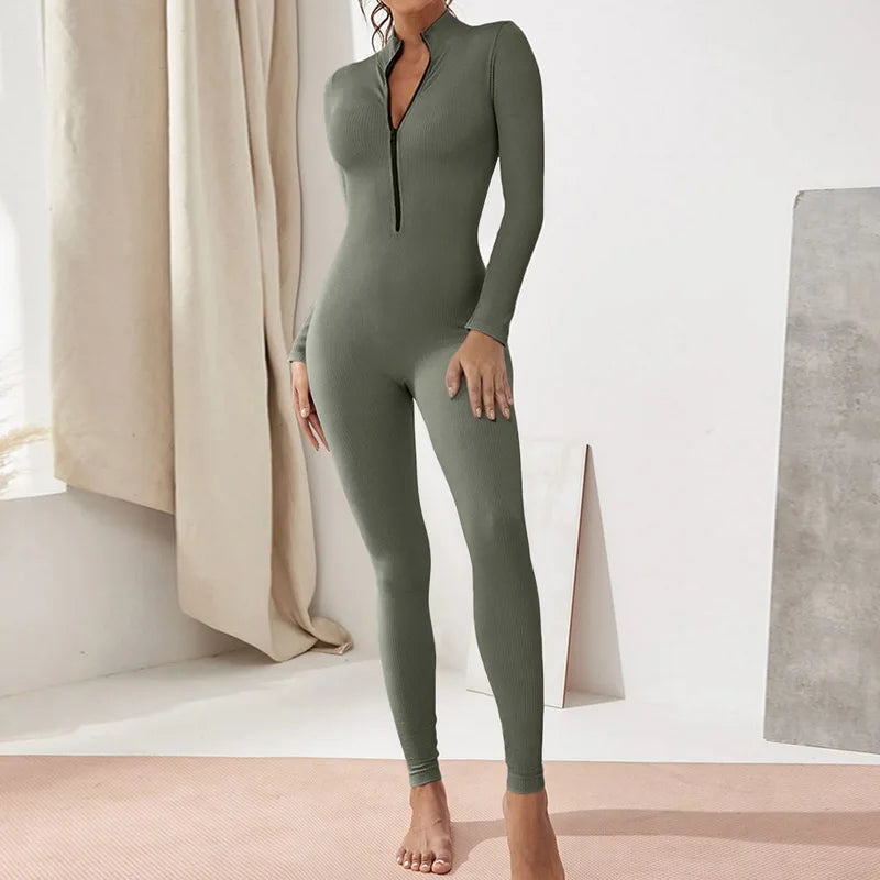 Women's Sport Full Body Jumpsuit Ribbed Tight Body Suits