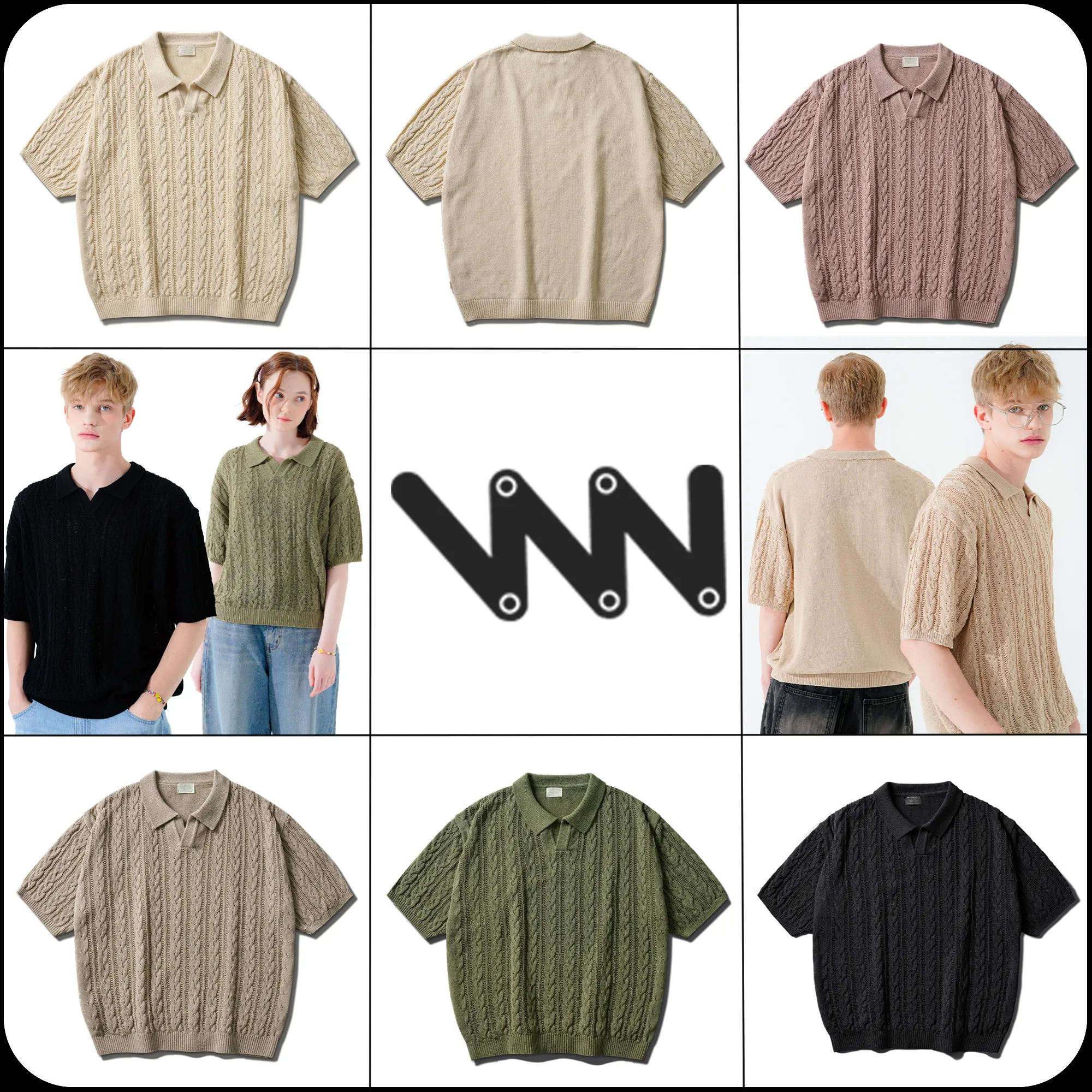 WV PROJECT  |[WV PROJECT]★SCASH CABLE OPEN COLLAR SHORT SLEEVE KNIT