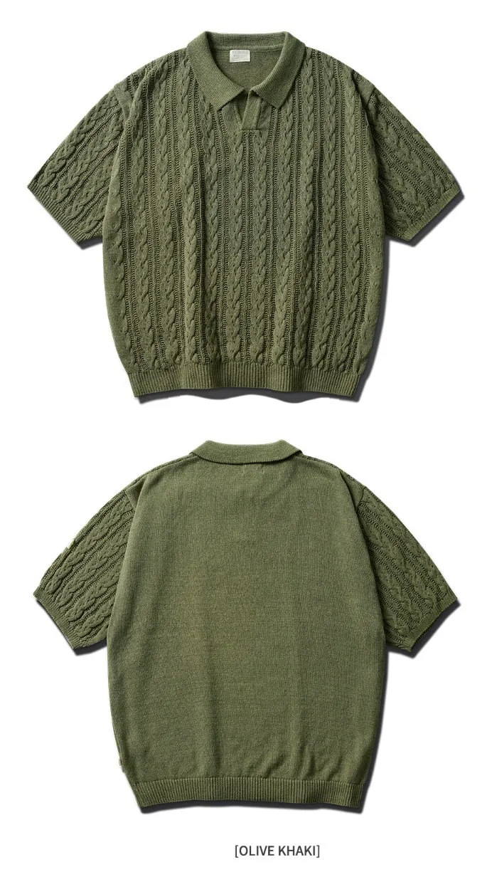 WV PROJECT  |[WV PROJECT]★SCASH CABLE OPEN COLLAR SHORT SLEEVE KNIT