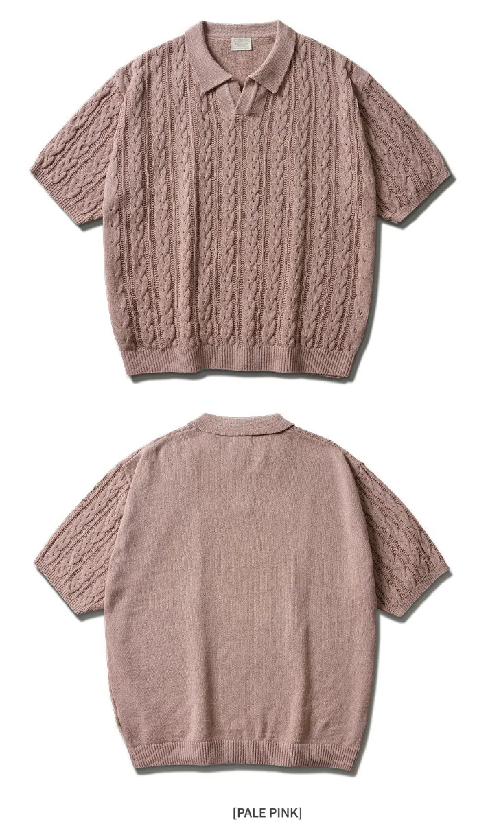 WV PROJECT  |[WV PROJECT]★SCASH CABLE OPEN COLLAR SHORT SLEEVE KNIT