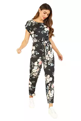 Yumi Black Japanese Floral Tie Jumpsuit